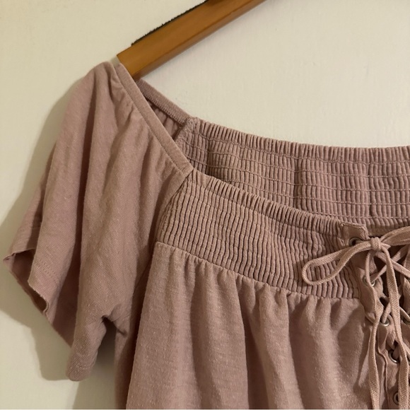 Womens American Eagle Pink Lace Up Off The Shoulder short sleeve shirt Medium - Picture 3 of 8
